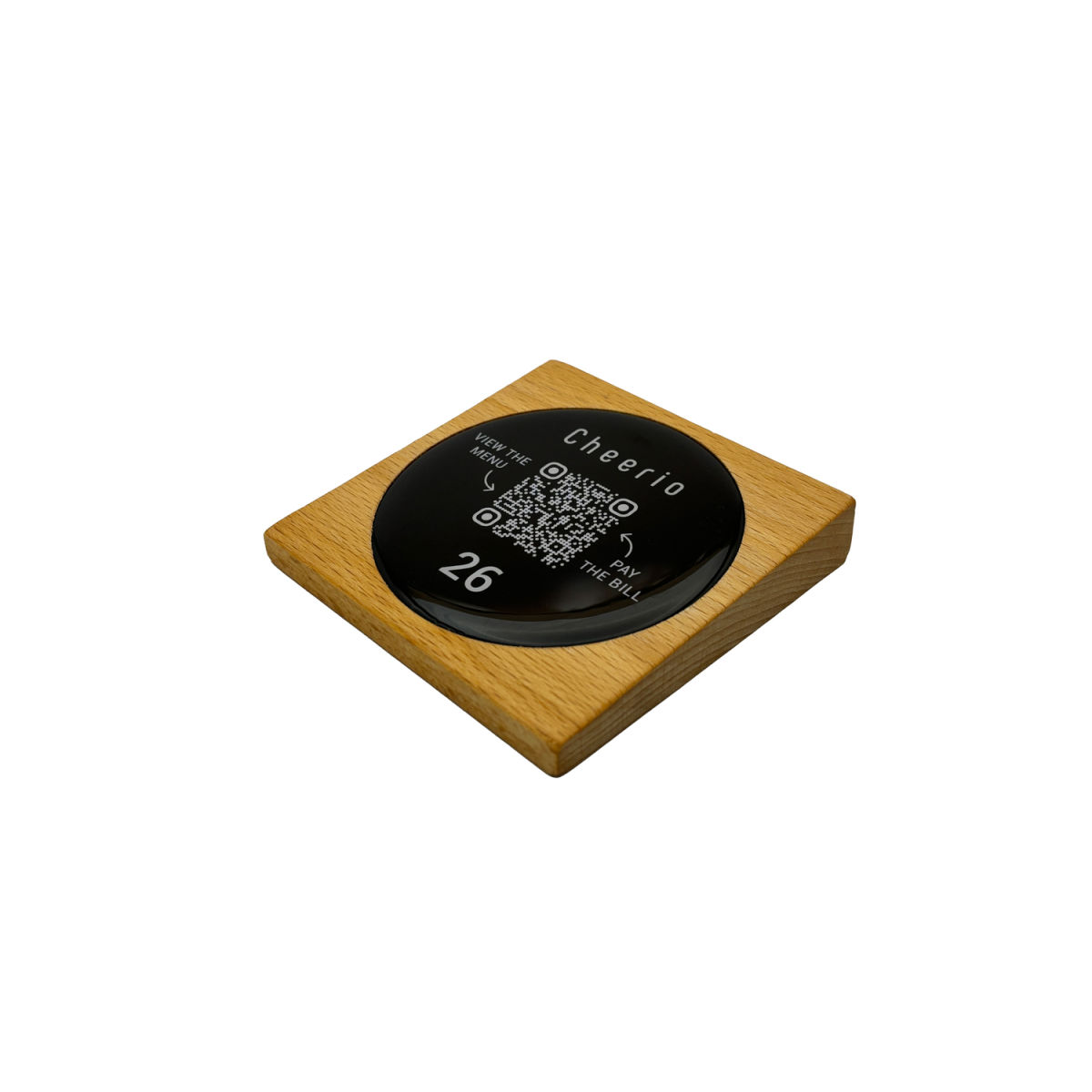 PRODUCTMATE Tischaufsteller liegend schräg mit QR-Code Aufkleber glänzend 8.5x8.5 cm (BxH); buche/braun; 25 Stück / Pack