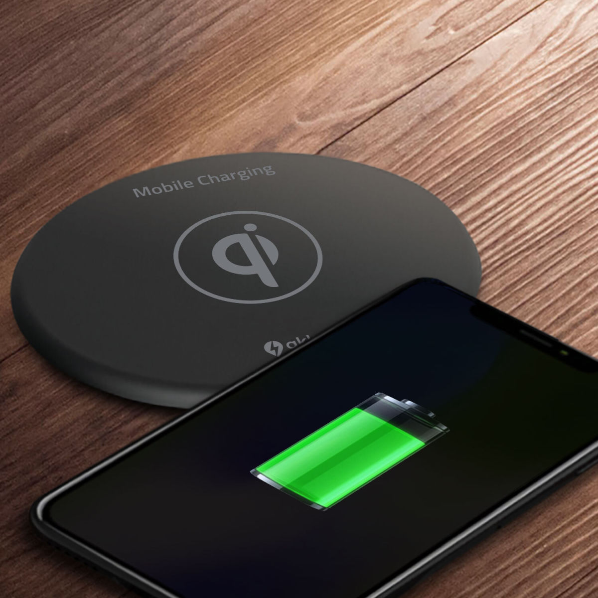 akkut Einbaulader QI FLAT für Möbel mit Wireless Charging 3.5x13 cm (HxØ); schwarz