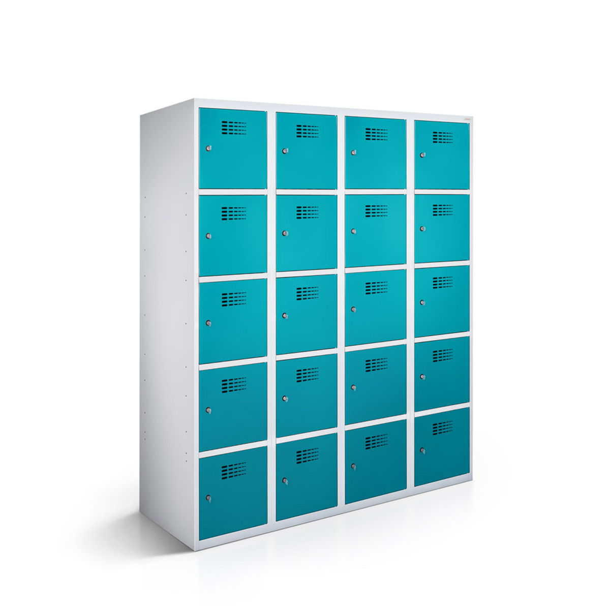 rotstahl Fächerschrank 20 Fächer mit lichtgrauem Korpus 120x50x180 cm (BxTxH); türkis