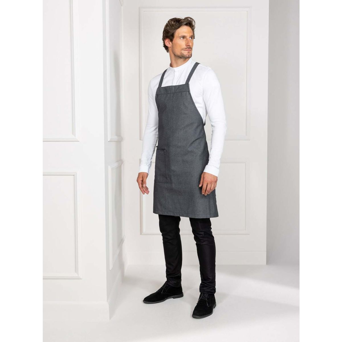 Le Nouveau Chef Halterschort Eden Denim; 78x84 cm (LxB); zwart