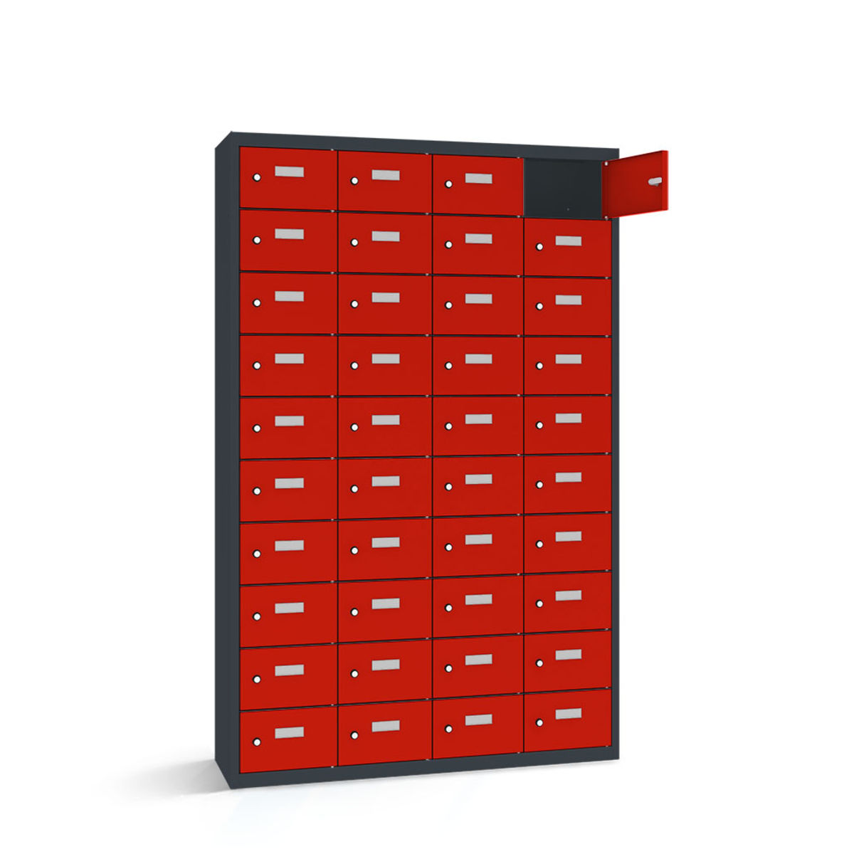 rotstahl Wertfachschrank 40 Fächer mit anthrazitgrauem Korpus 115x30x180 cm (BxTxH); rot