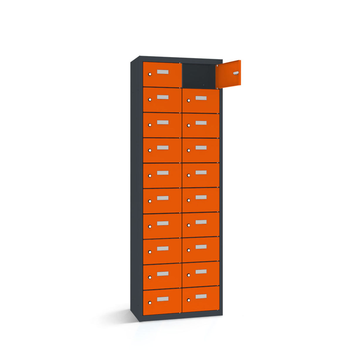 rotstahl Wertfachschrank 20 Fächer mit anthrazitgrauem Korpus 80x30x180 cm (BxTxH); orange