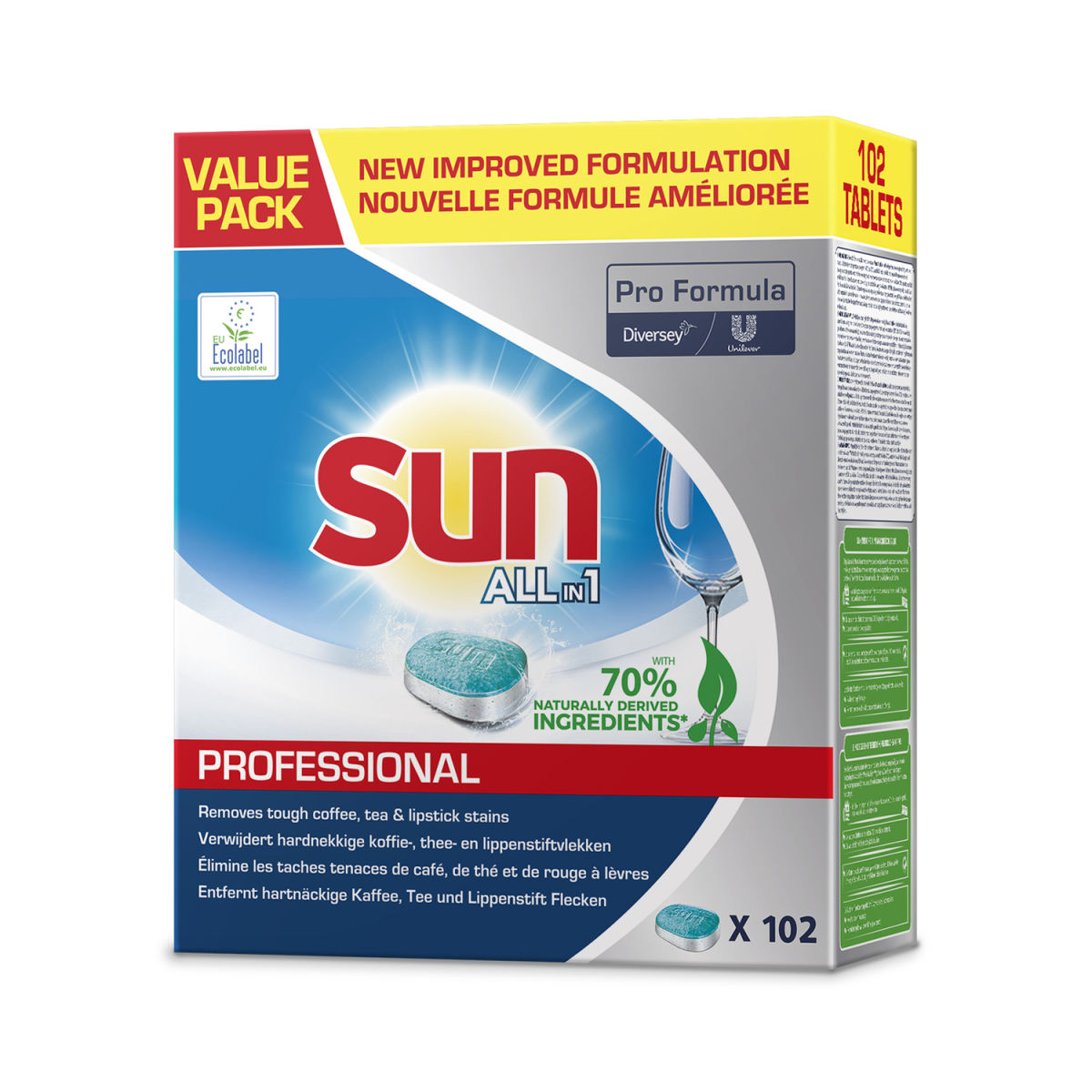 Diversey Sun Professional All in 1 Tabs, Multifunktionale Geschirrreiniger-Tabs für die Spülmaschine weiß; 4 Stück / Pack
