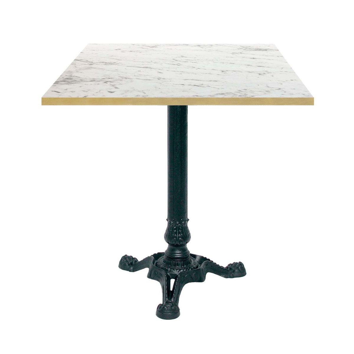 RestooTab Tisch Bistrot quadratisch- Kanten messingfarben 70x70x75 cm (LxBxH); weiß/marmoriert/messing; Gestell schwarz; quadratisch