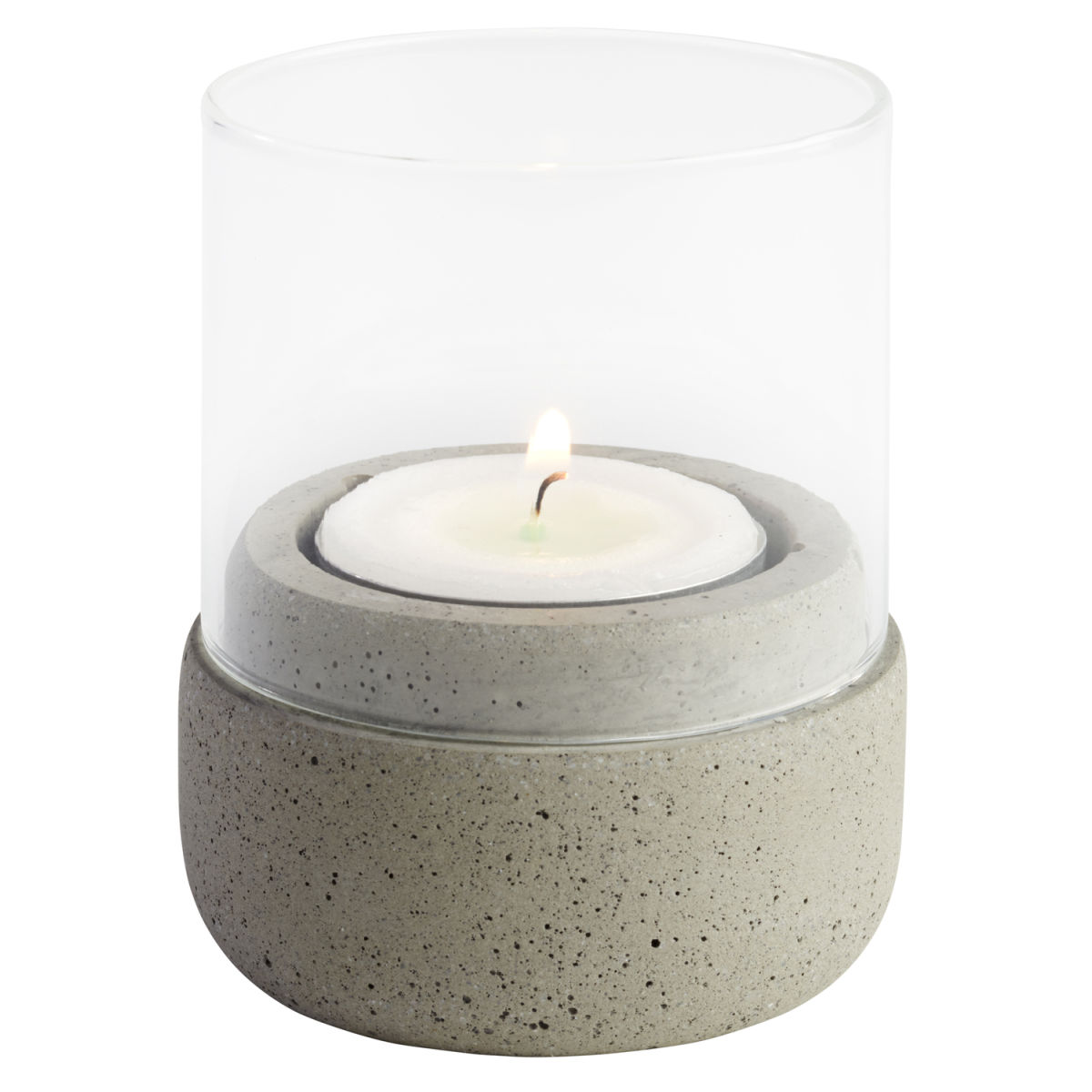 APS Windlicht ELEMENT, 2er-Set, Beton/Glas; 6x6x6x7 cm (LxBxØxH); beton/transparent; rund