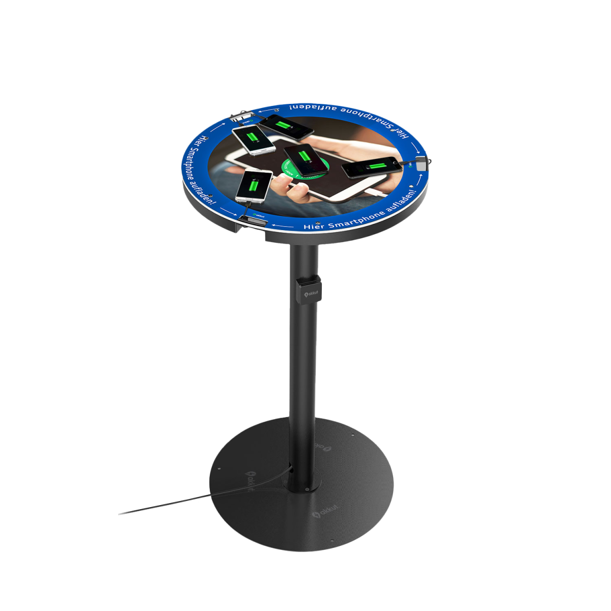 akkut Stehtisch CHAT LIGHT mit Handy-Ladekabel und Wireless Charging 110x60 cm (HxØ); schwarz; rund
