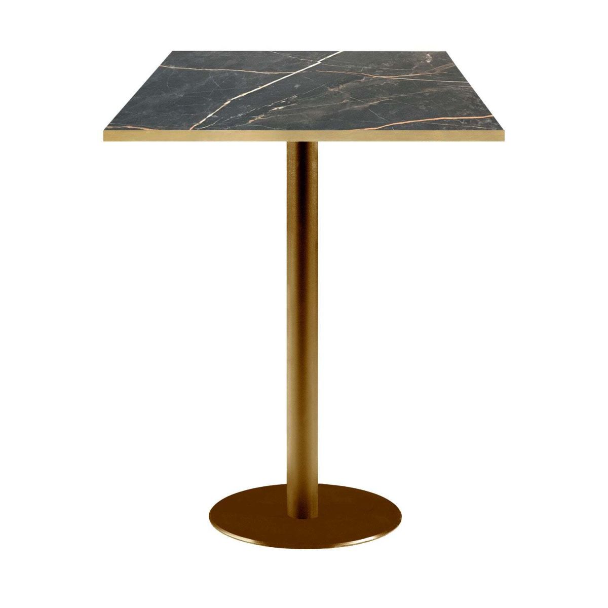 RestooTab Stehtisch Rome quadratisch Gestell goldmetallic - Kanten messing 60x60x113 cm (LxBxH); Platte schwarz, Gestell messing; quadratisch