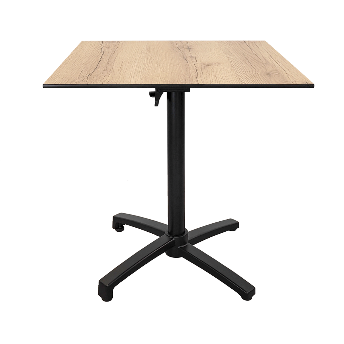 RestooTab Outdoor Klapptisch Diabolo 70x70x73 cm (LxBxH); Platte eiche/natur, Gestell schwarz; quadratisch