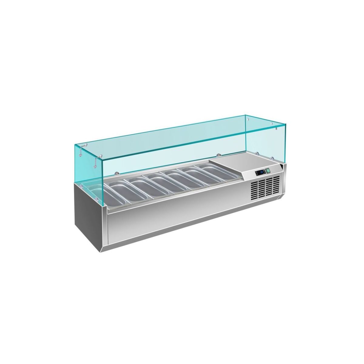 A&S Polarny Pizzakühlaufsatz mit Glasaufsatz 6x 1/4 GN 44100 ml, 150x46x33.5 cm (BxHxT); edelstahl