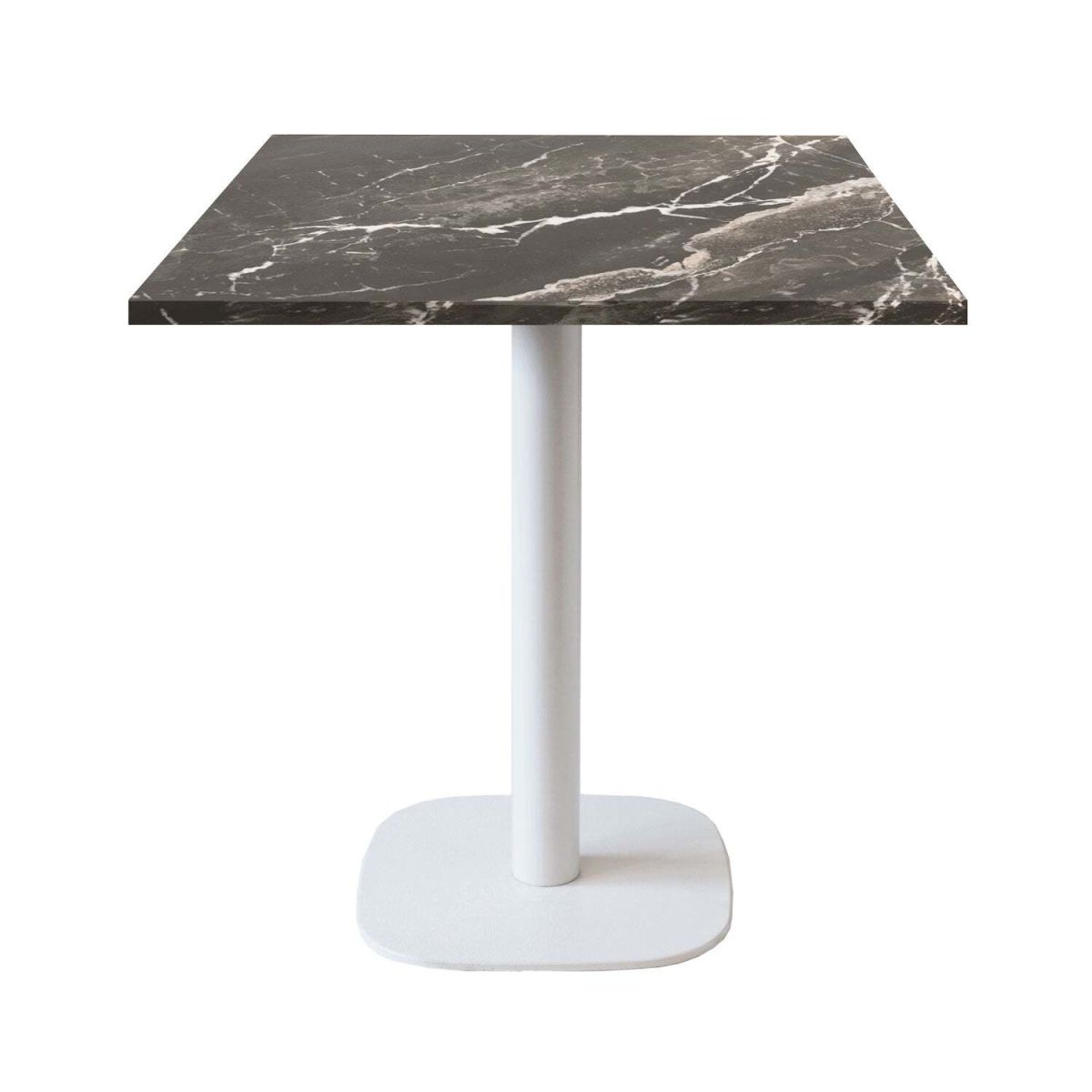 RestooTab Tisch Round quadratisch Gestell weiß - Dekor Stein 70x70x75 cm (LxBxH); Platte schwarz, Gestell weiß; quadratisch