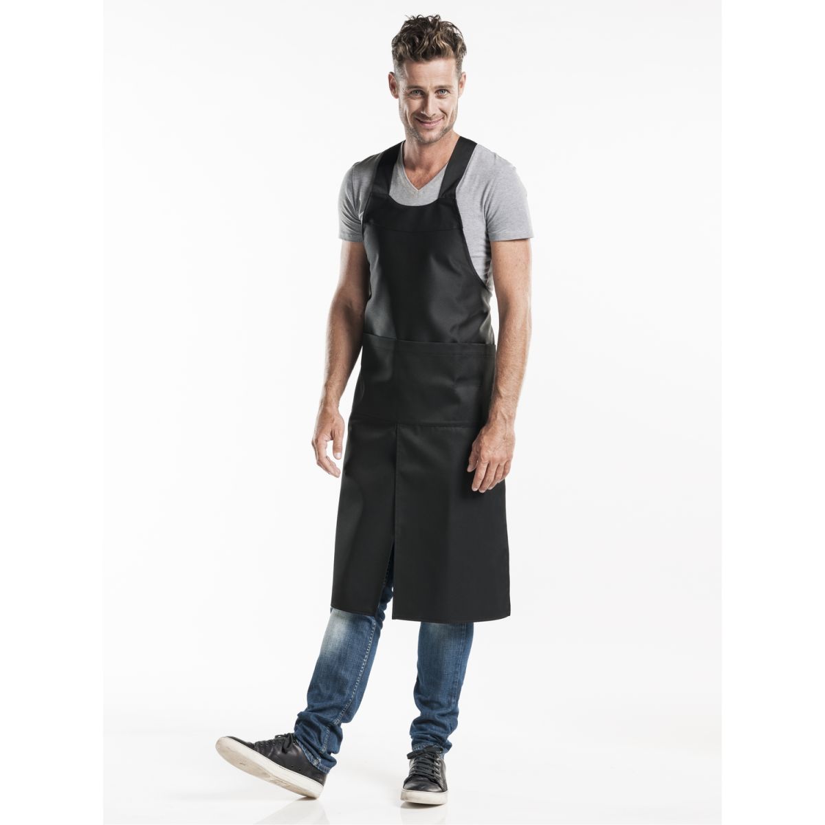 Chaud Devant Latzschürze 4–Pockets Cross Black W75 – L100; 100x75 cm (LxB); schwarz