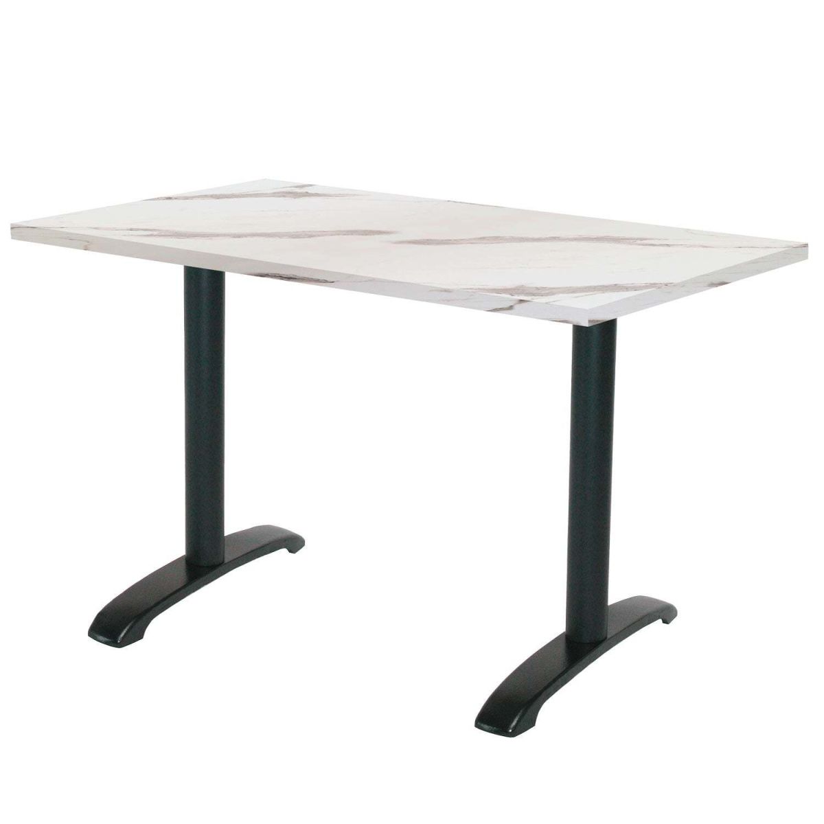 RestooTab Tisch Bazila rechteckig - Dekor Stein & Holz 120x70x74 cm (LxBxH); Platte weiß, Gestell schwarz; rechteckig