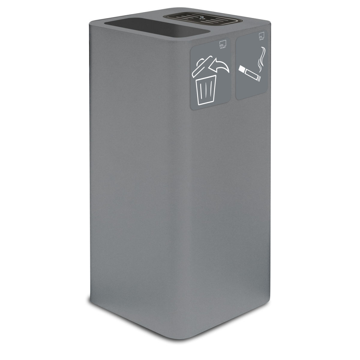 STIL CASA Stil Casa PURE Abfallbehälter mit Aschenbecher, Stahl lackiert, zwei magnetische Piktogramme inklusive 100 l, 39.2x38.3x82.5 cm (LxBxH); grau; rechteckig