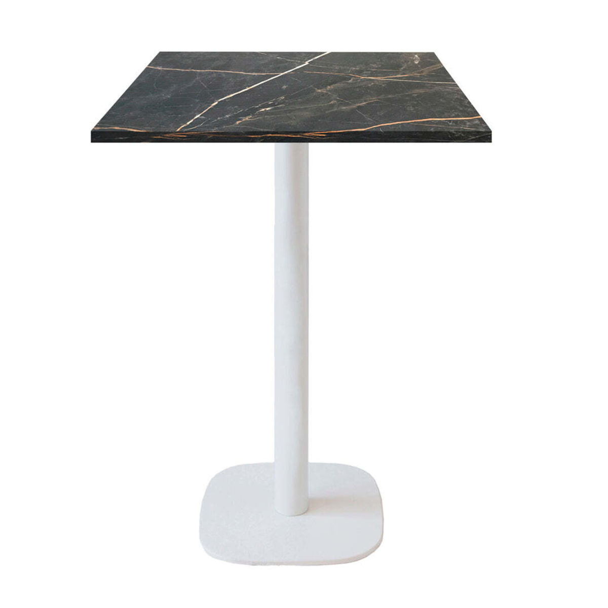 RestooTab Stehtisch Round quadratisch Gestell weiß - Dekor Stein 60x60x113 cm (LxBxH); Platte schwarz, Gestell weiß; quadratisch