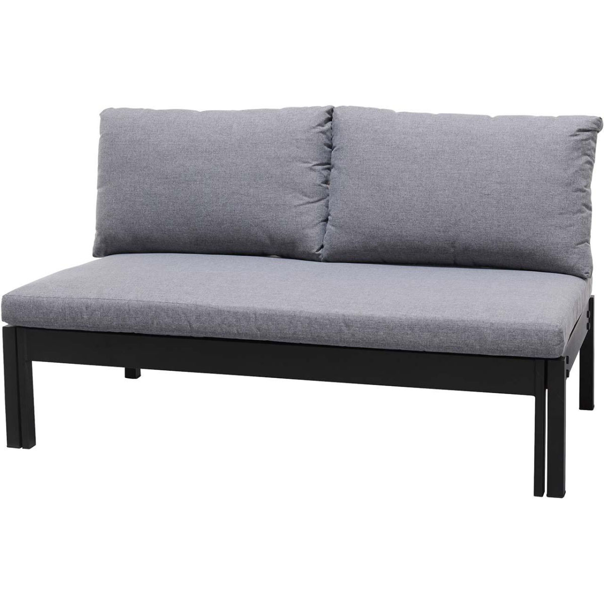 ScanCom Gartensofa 2-Sitzer 'Barcelona', ausziehbar zur Liege, schwarz; 132x74x71 cm (BxTxH); Sitz grau, Gestell schwarz
