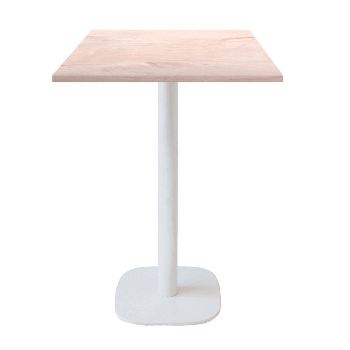 RestooTab Stehtisch Round quadratisch Gestell weiß - Dekor Holz & Uni 60x60x113 cm (LxBxH); Platte birke, Gestell weiß; quadratisch