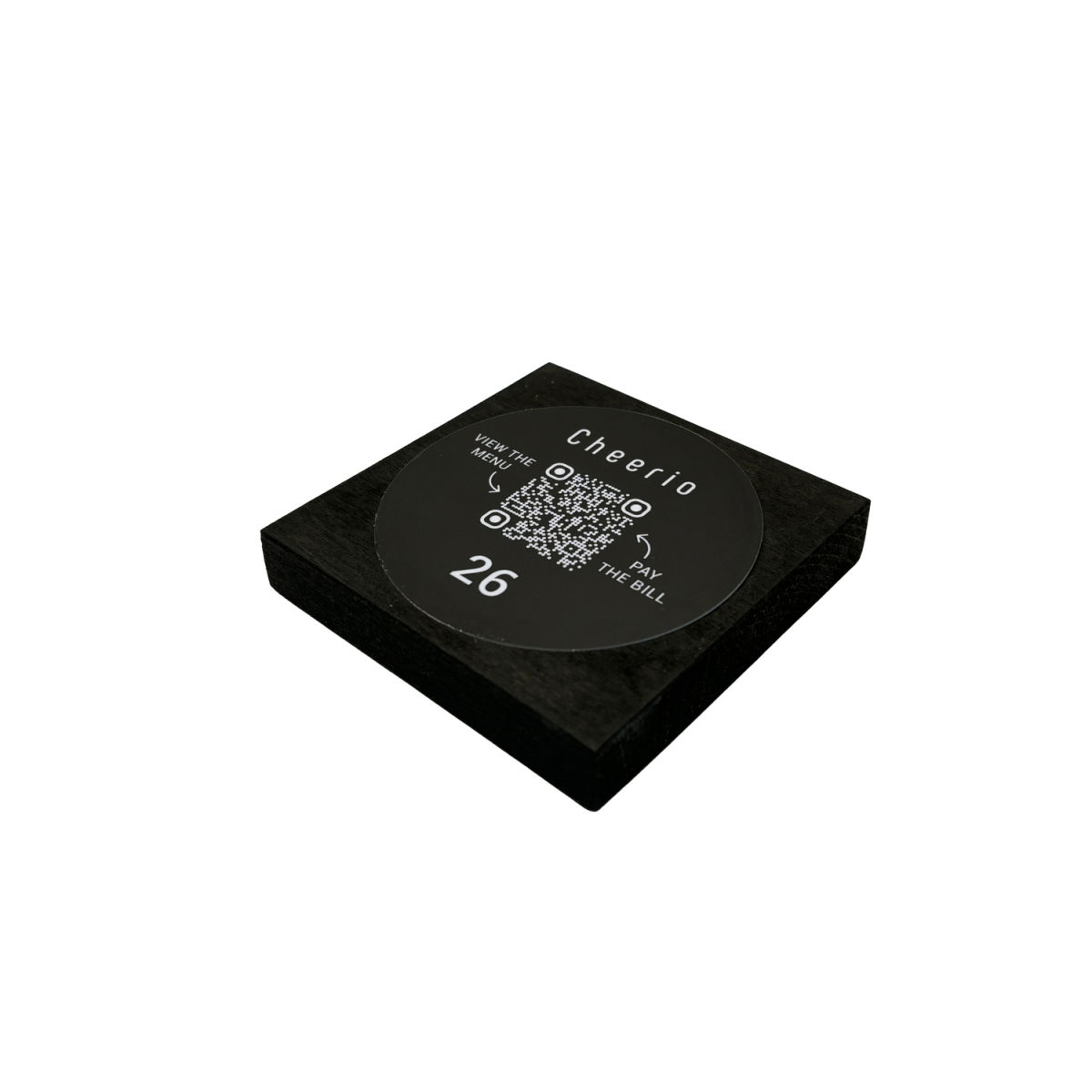 PRODUCTMATE Tischaufsteller liegend gerade mit QR-Code Aufkleber matt 8.5x8.5 cm (BxH); buche/schwarz; 25 Stück / Pack
