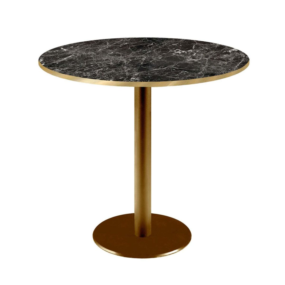 RestooTab Tisch Rome rund Gestell goldmetallic - Kanten messingfarben 75x70 cm (HxØ); Platte schwarz/marmoriert/messing, Gestell messing; rund