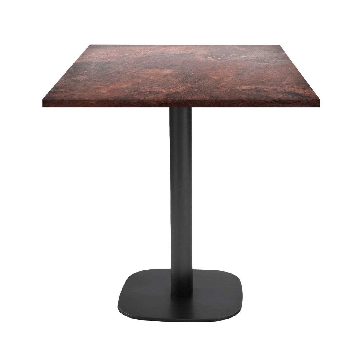 RestooTab Tisch Round quadratisch - Dekor Stein & Holz 70x70x75 cm (LxBxH); Platte metall verrostet, Gestell schwarz; quadratisch