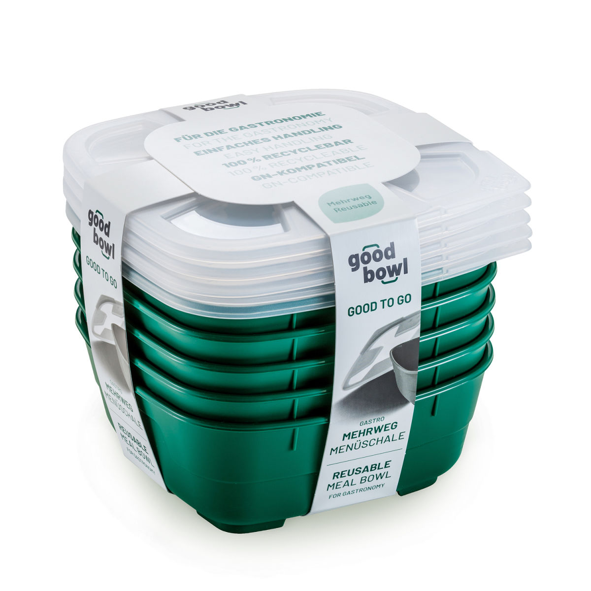thermohauser Mehrwegschale GoodBowl Big, 5er Set 1300 ml, 18.5x18.5x7.6 cm (LxBxH); dunkelgrün; 5 Stück / Pack