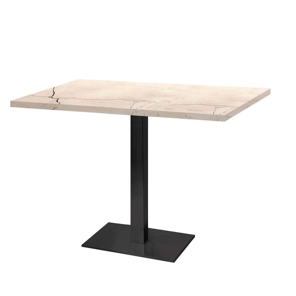 RestooTab Tisch Milan rechteckig - Dekor Stein & Holz 120x70x75 cm (LxBxH); Platte wollweiß/marmoriert, Gestell schwarz; rechteckig
