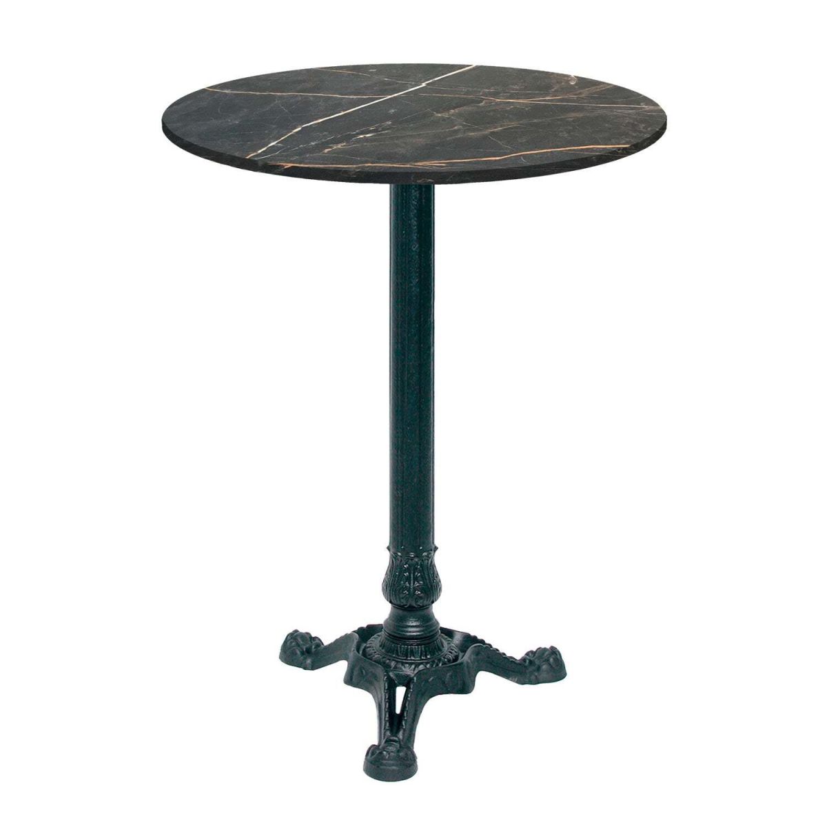 RestooTab Stehtisch Bistrot rund - Dekor Stein & Holz 60x60x113x60 cm (LxBxHxØ); schwarz/gold/marmoriert; Gestell schwarz; rund