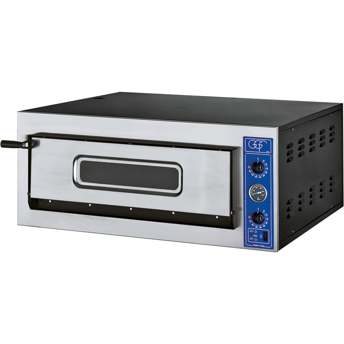 GGF Pizzaofen mit einer Kammer für 4 Pizzen Ø 360 mm, 6 kW 101x85x42 cm (BxTxH); silber/schwarz