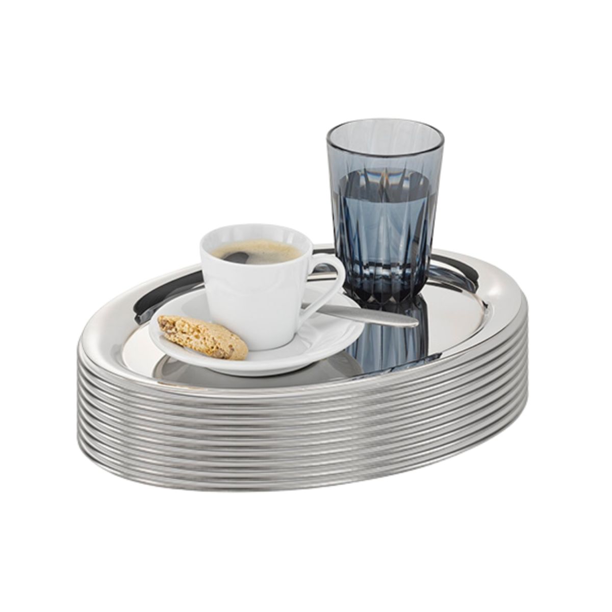 APS Serviertablett KAFFEEHAUS, Edelstahl, oval, hochglanz; 20x14.5x0.5 cm (LxBxH); silber; oval; 10 Stück / Pack