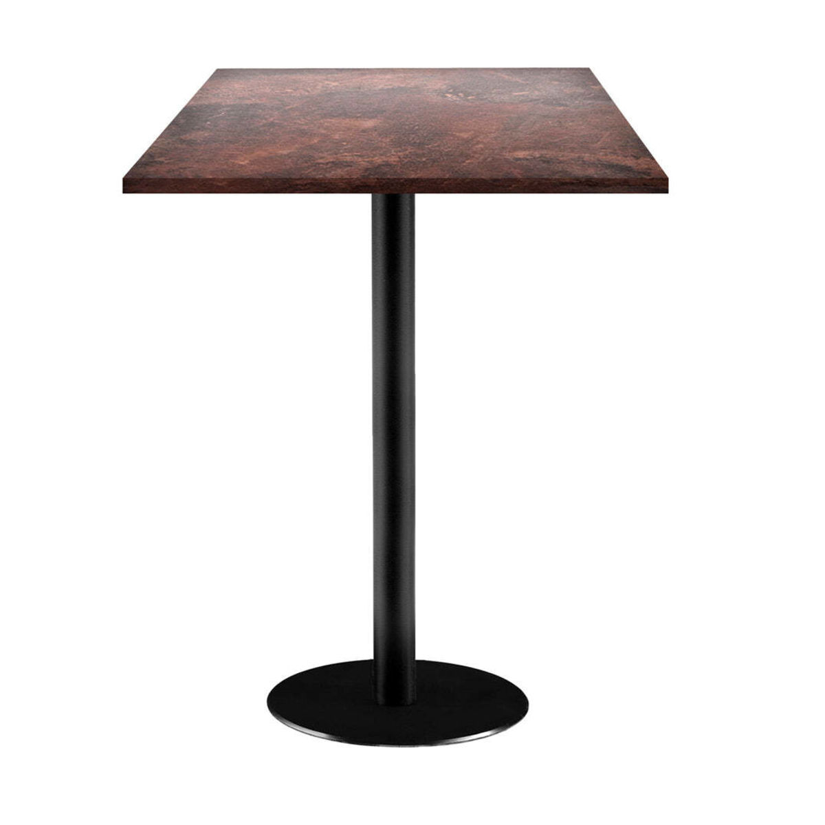 RestooTab Stehtisch Rome quadratisch - Dekor Stein 60x60x113 cm (LxBxH); Platte metall verrostet/braun, Gestell schwarz; quadratisch