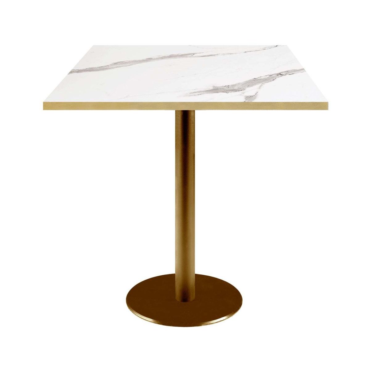 RestooTab Tisch Rome quadratisch Gestell goldmetallic - Kanten messingfarben 70x70x75 cm (LxBxH); Platte weiß/grau/messing, Gestell messing; quadratisch