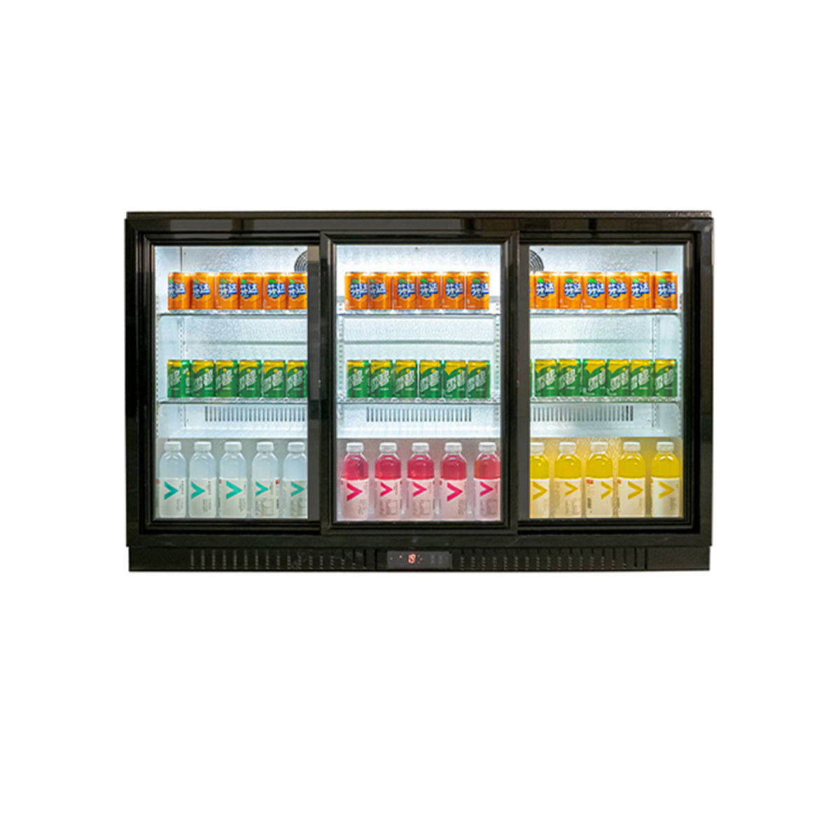 Stalgast Bar Display Cooler, drei Schiebetüren, 1350x530x835 mm (BxTxH), schwarz; 308000 ml, 135x83.5x53 cm (BxHxT); schwarz