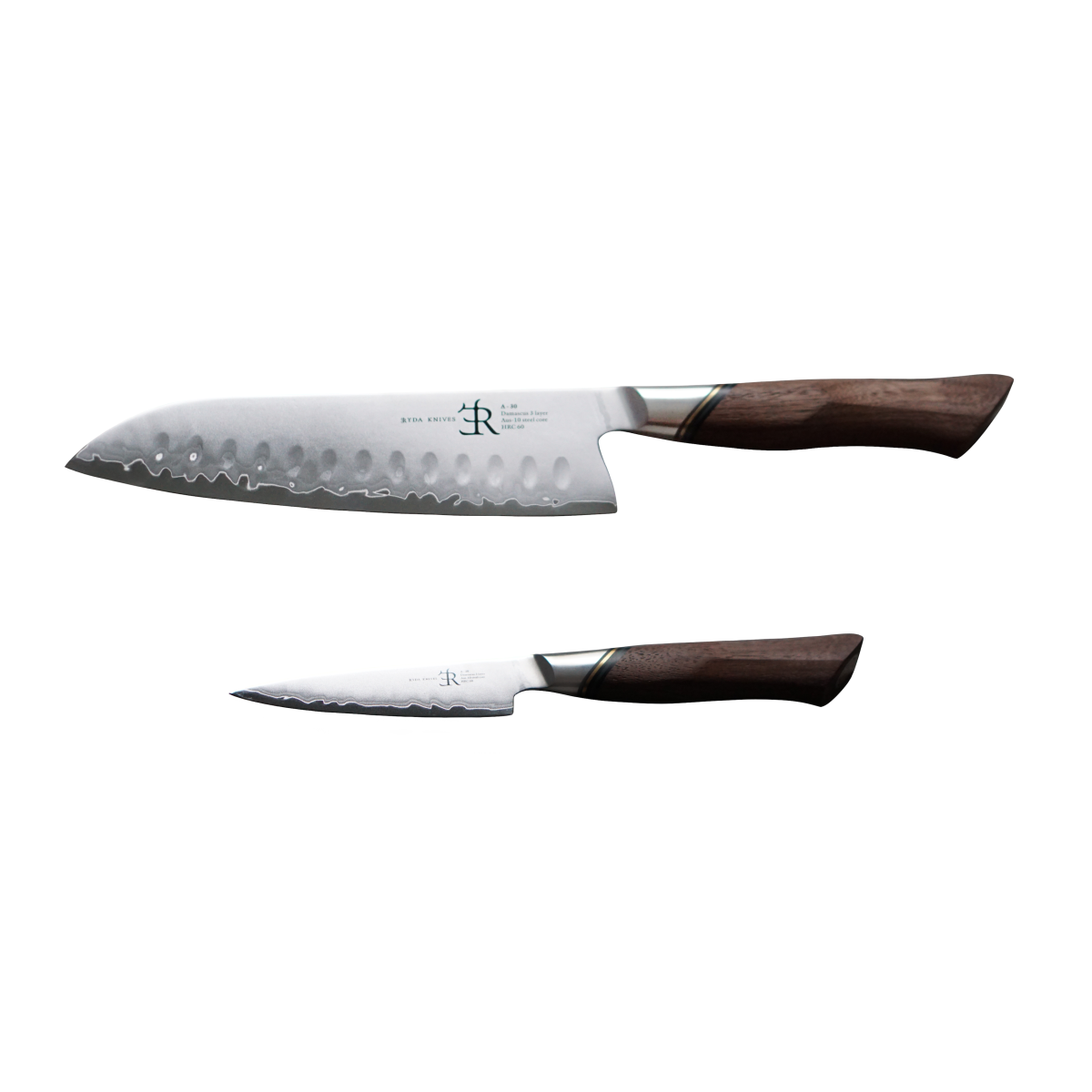 Ryda Knives Kochmesser 2-tlg. Set A30: Santoku & Schälmesser silber/braun
