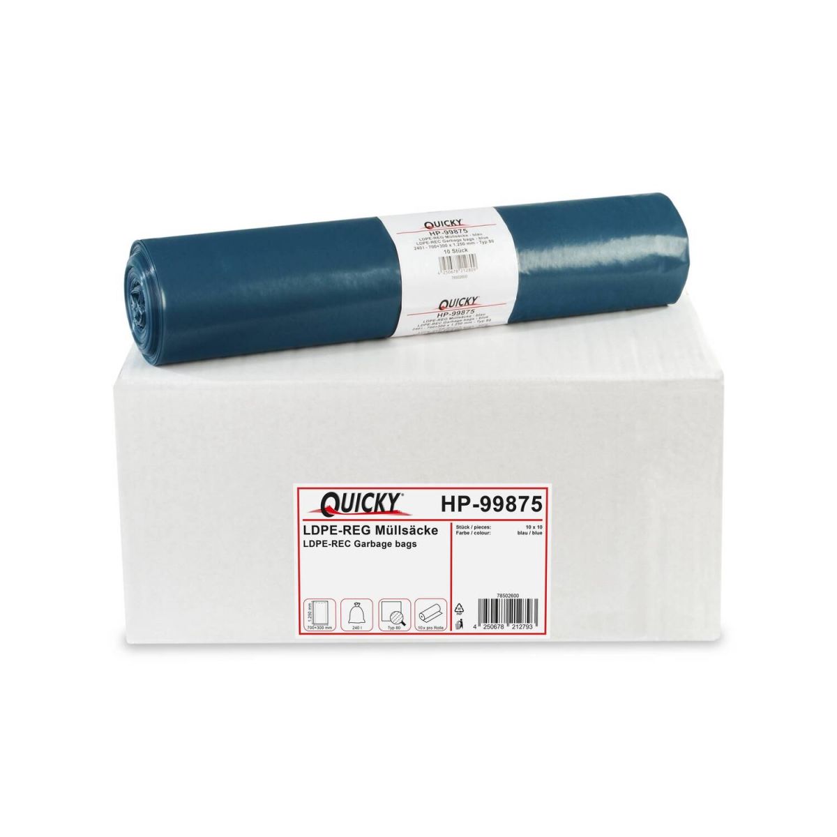 Plock LDPE-Regenerat Müllsacke blau 100 Stück 125 cm (H); blau; 100 Stück / Pack
