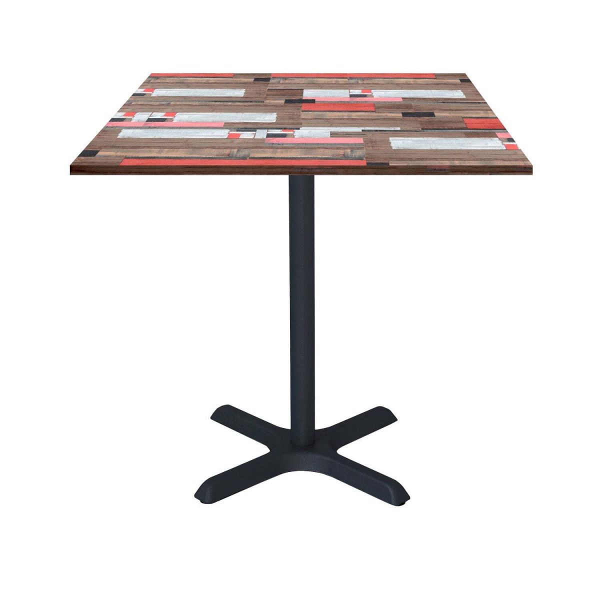 RestooTab Tisch Dina quadratisch - Dekor Holz & Uni 70x70x74 cm (LxBxH); Platte mehrfarbig, Gestell schwarz; quadratisch