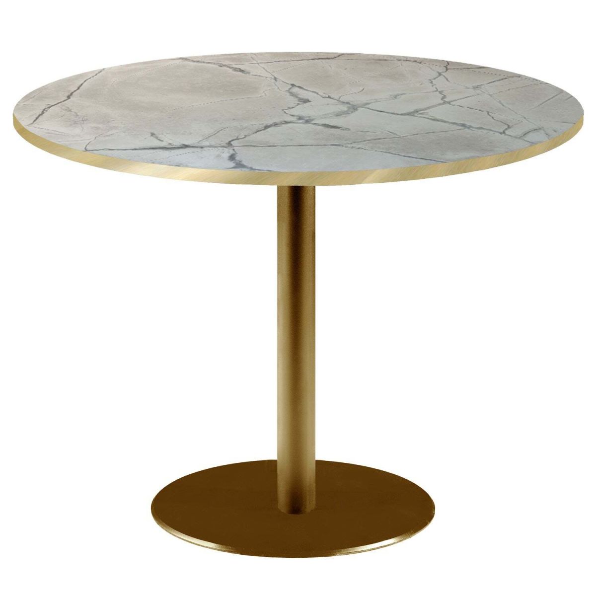 Tavolo Roma XL rotondo base dorato - laminato pietra & canti ottone RestooTab; 75x120 cm (HxØ); grigio/marmorizzato/ottone; rotonda