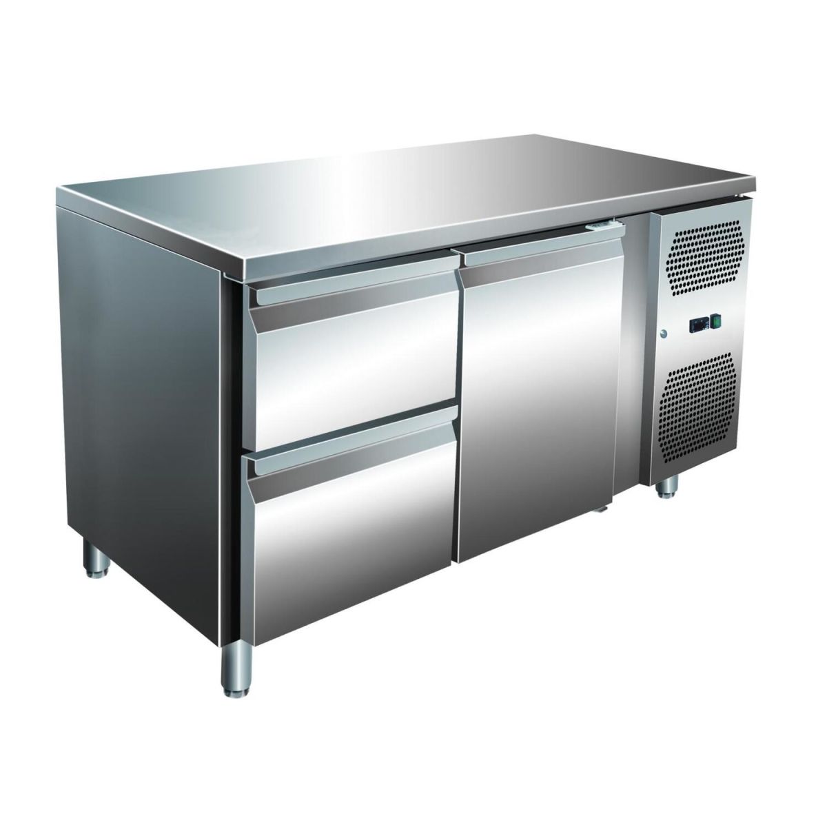 A&S Polarny VIP Kühltisch mit 1x 2 Schubladen und 1 Tür -2 bis +8°C 1.360x700x860 mm 136x86x70 cm (BxHxT); edelstahl
