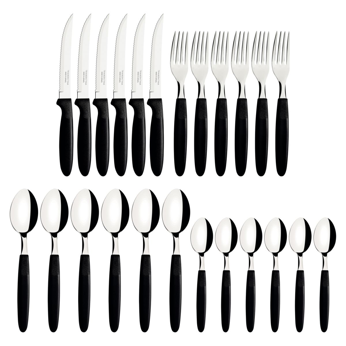 TRAMONTINA Besteck-Set Ipanema 24-teilig silber/schwarz, Griff schwarz