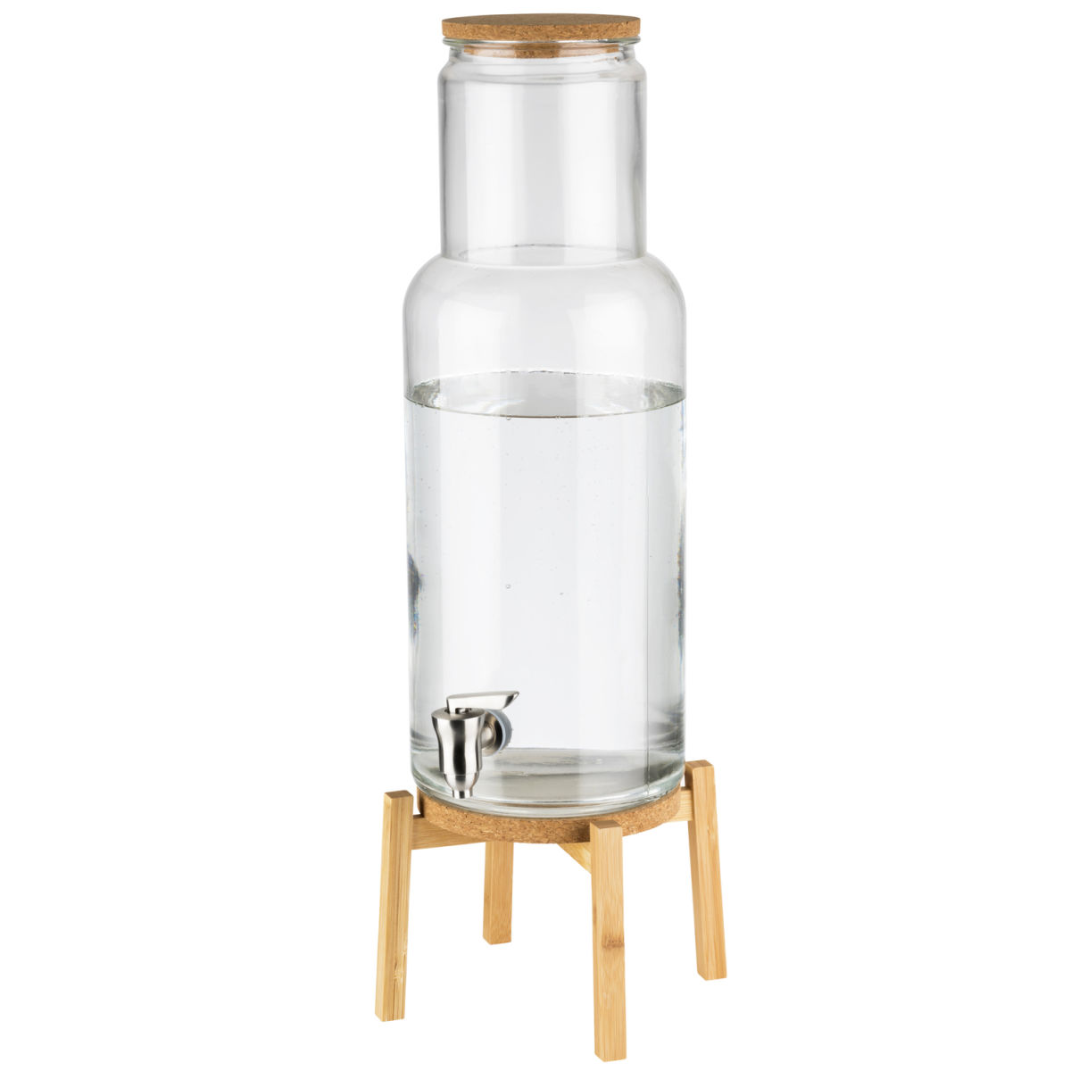 APS Getränkespender NORDIC WOOD, Glas/Bambus/Kork 7.5 l, 23x23x23x60.5 cm (LxBxØxH); transparent