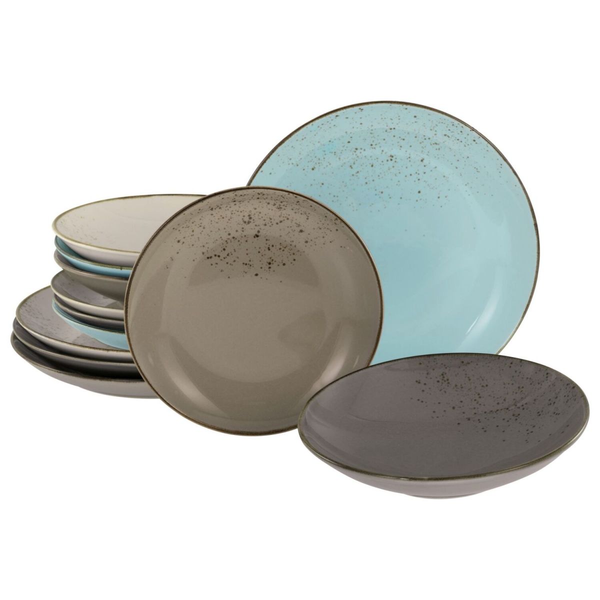 CreaTable Nature Collection - Tellerset 12-tlg beige/grau/hellblau