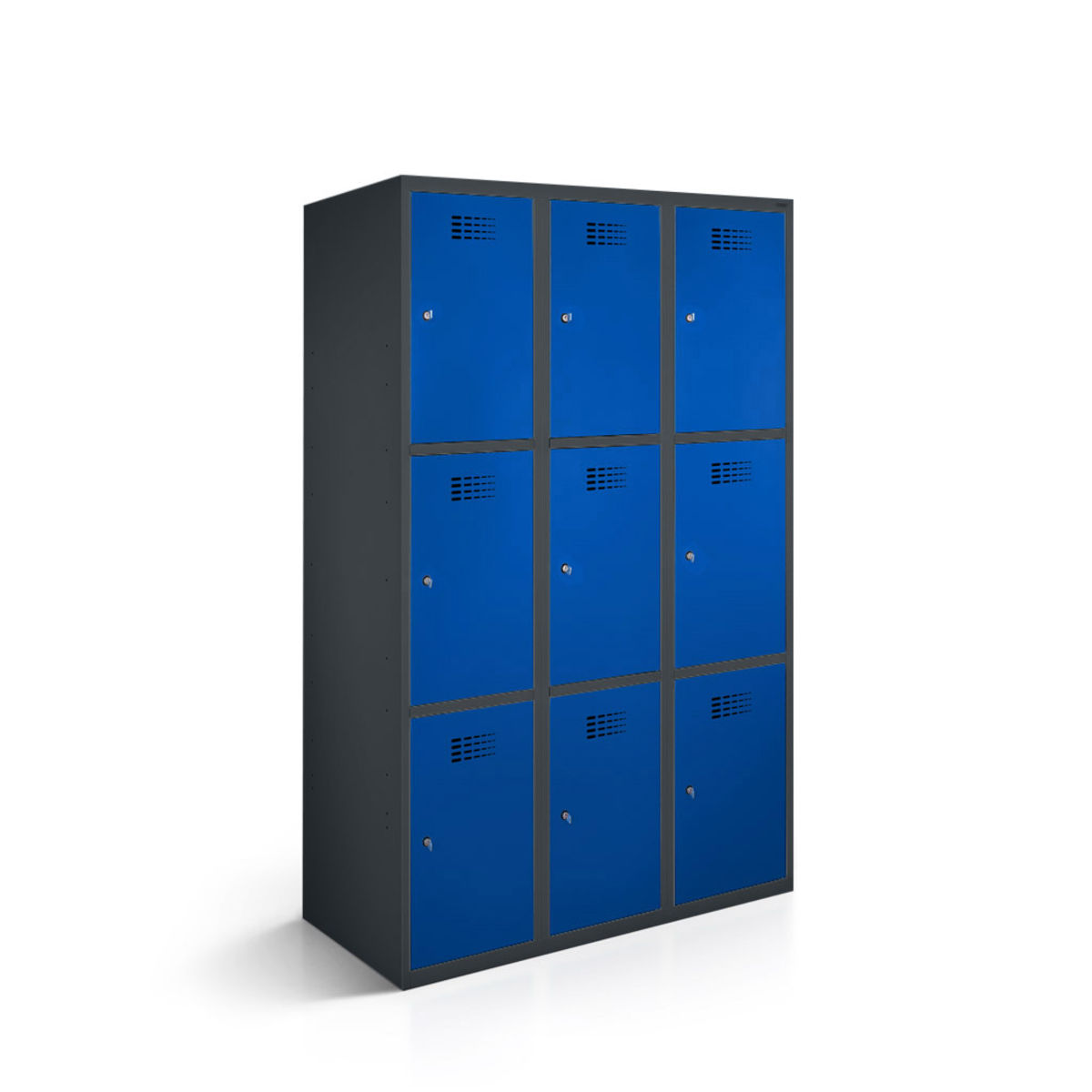 rotstahl Fächerschrank 9 Fächer mit anthrazitgrauem Korpus 120x50x180 cm (BxTxH); dunkelblau