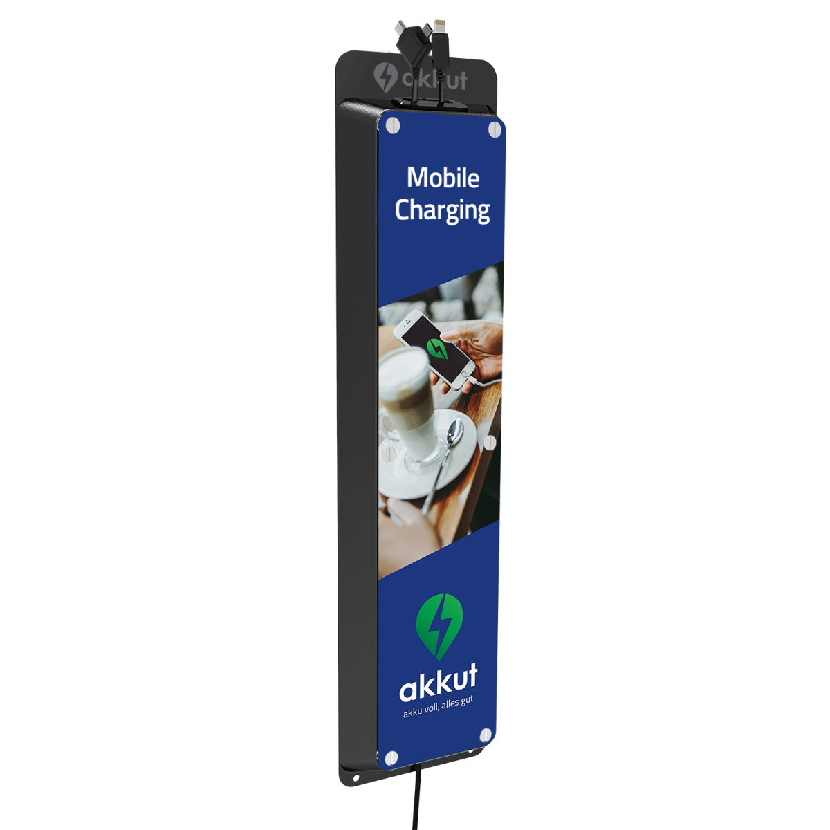 akkut Ladestation UNI MOUNT mit Handy-Ladekabel 3x11x44 cm (LxBxH); schwarz