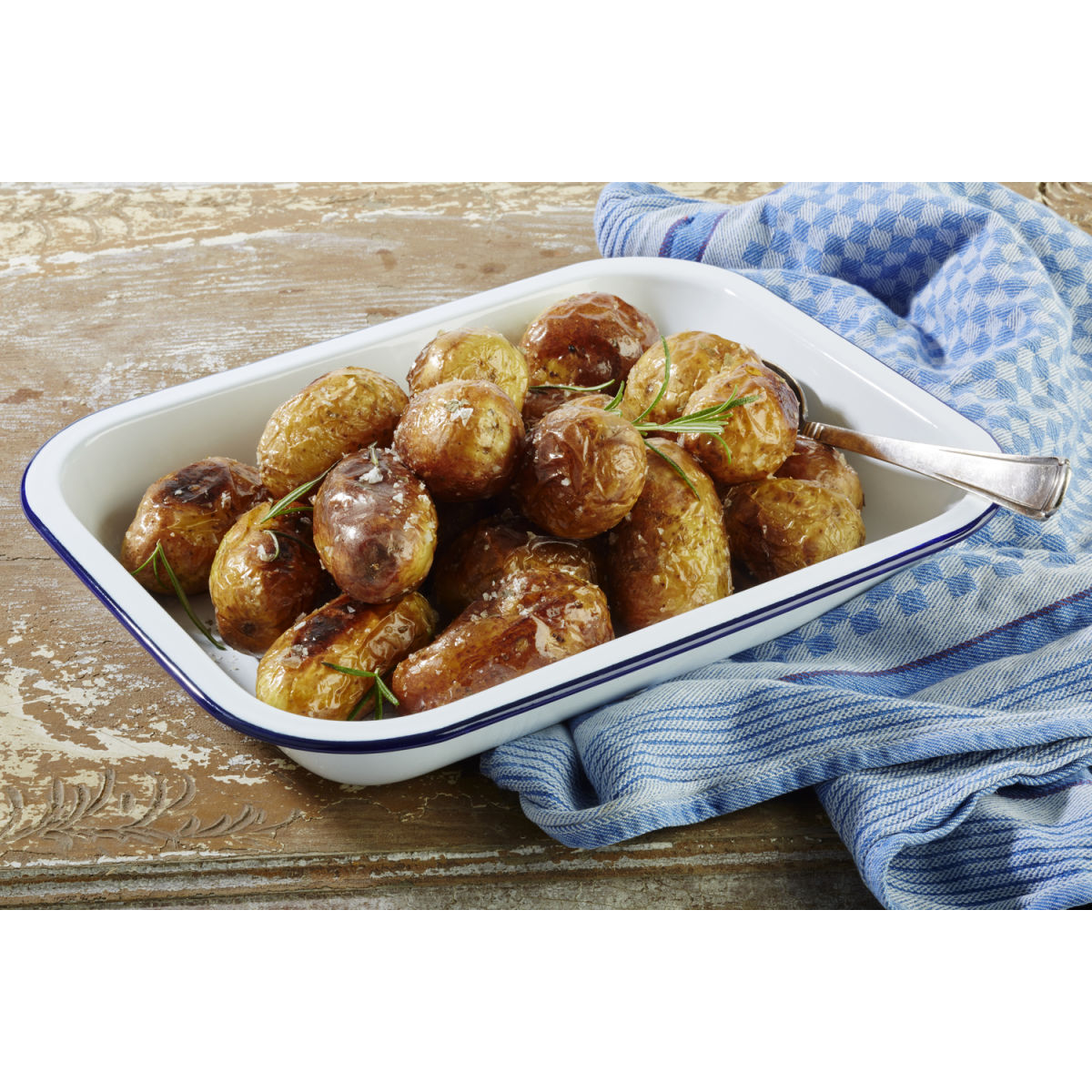 APS Schale ENAMELWARE, emailliertes Stahlblech 1900 ml, 28x23x4.5 cm (LxBxH); blau/weiß; rechteckig