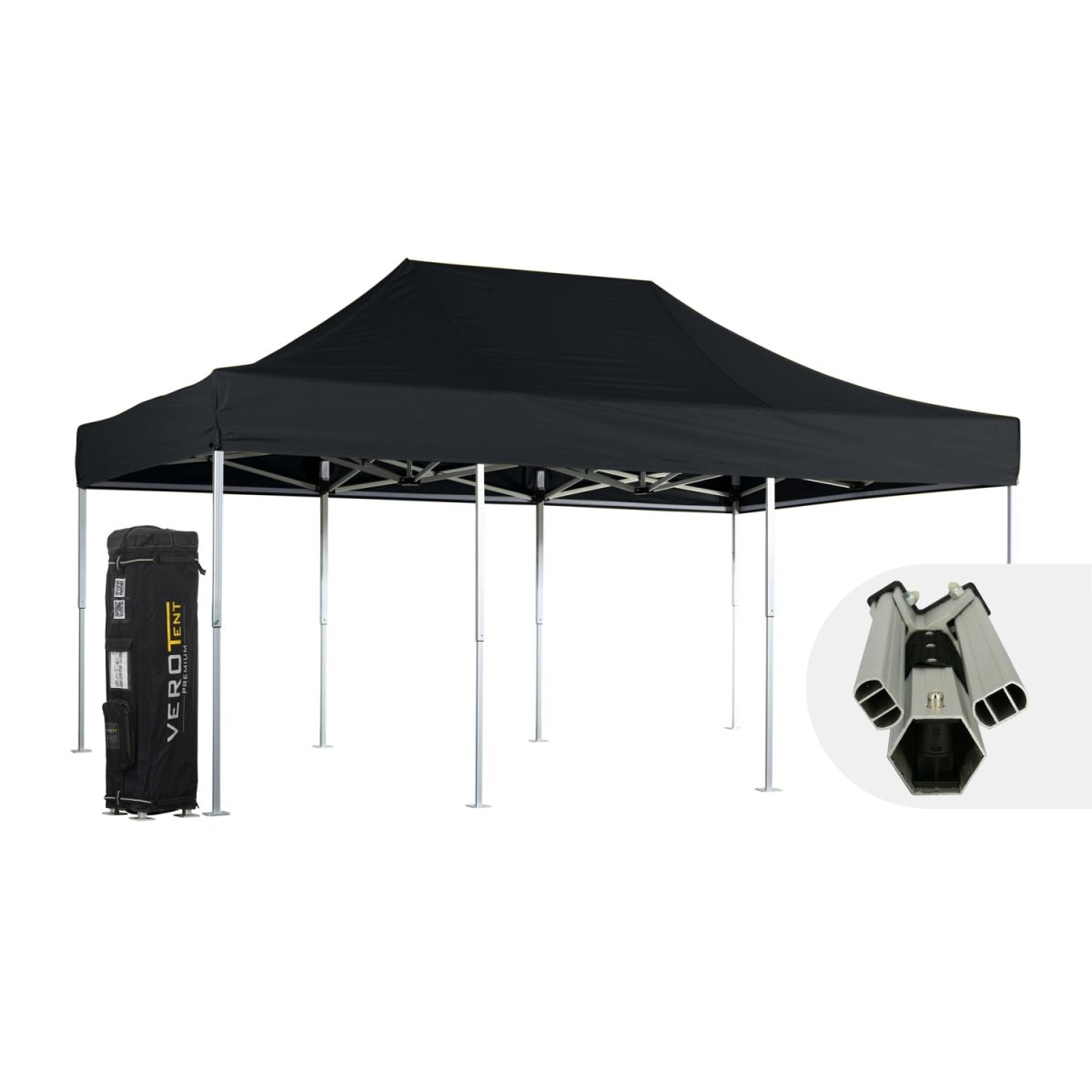 VeroTENT VeroTENT Faltpavillon 4x6m Luxea mit Dach 8 Standbeine 400x600x400 cm (LxBxH); schwarz