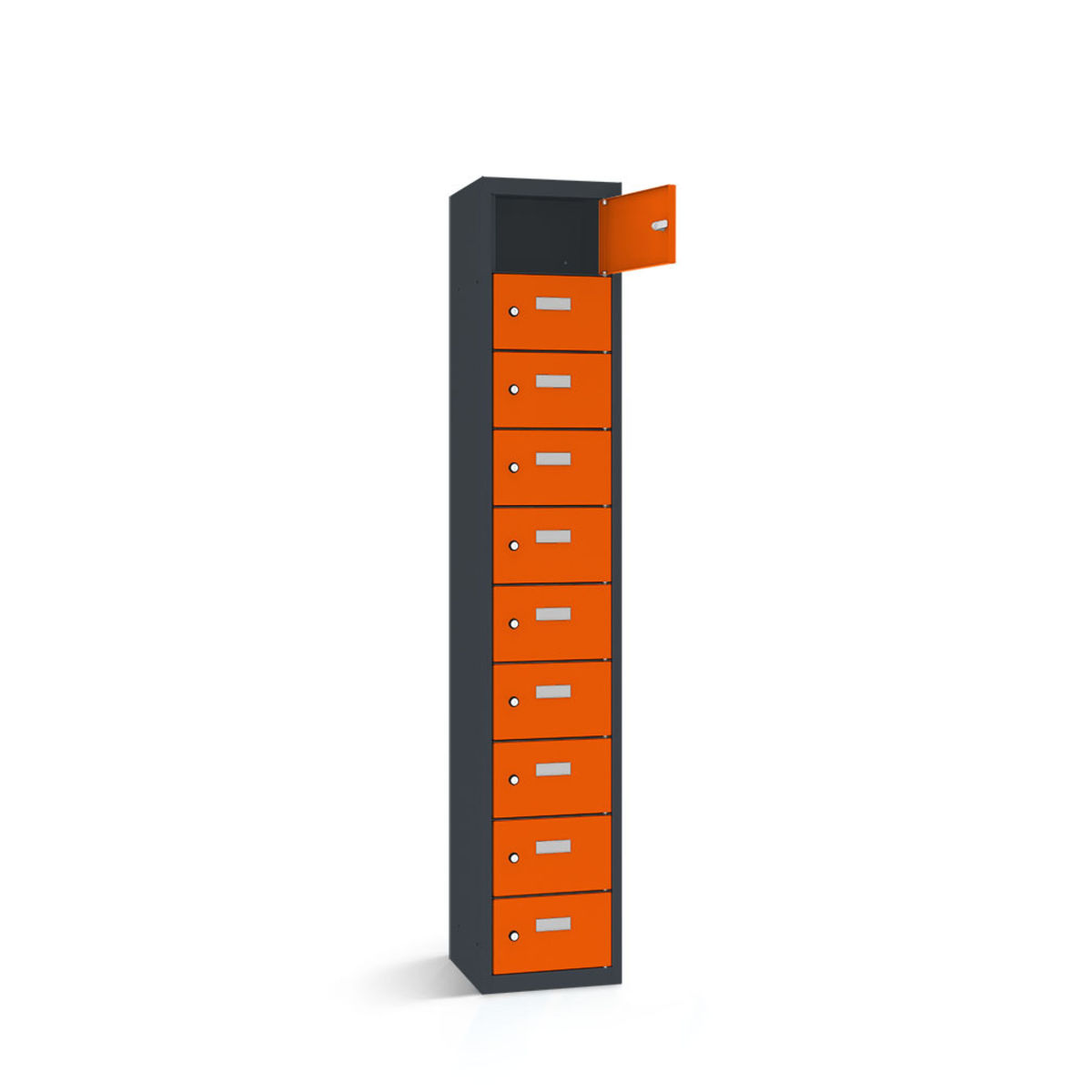 rotstahl Wertfachschrank 10 Fächer mit anthrazitgrauem Korpus 42.5x50x180 cm (BxTxH); orange