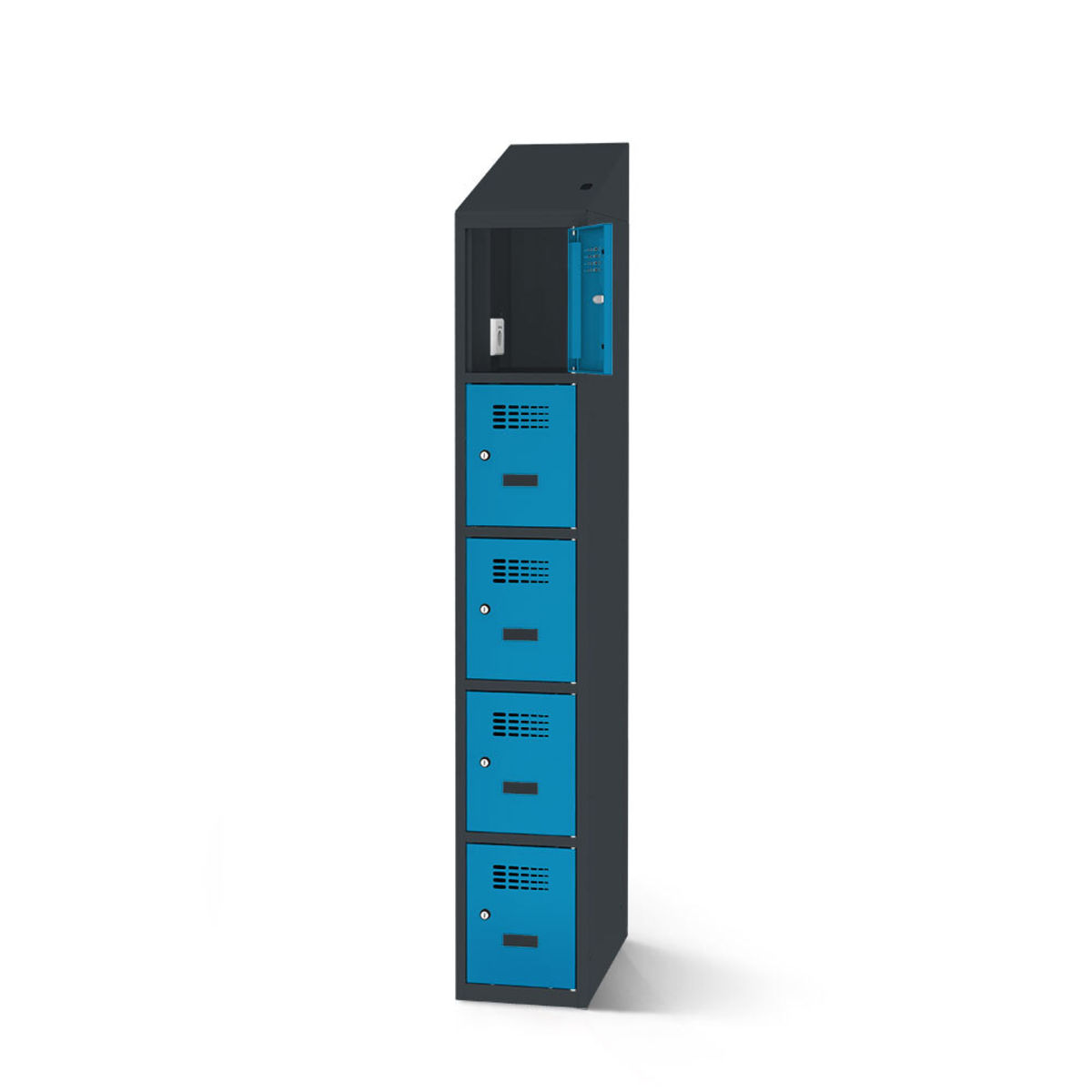rotstahl Fächerschrank mit Ladefunktion 5 Fächer mit anthrazitgrauem Korpus 40x200 cm (BxH); blau