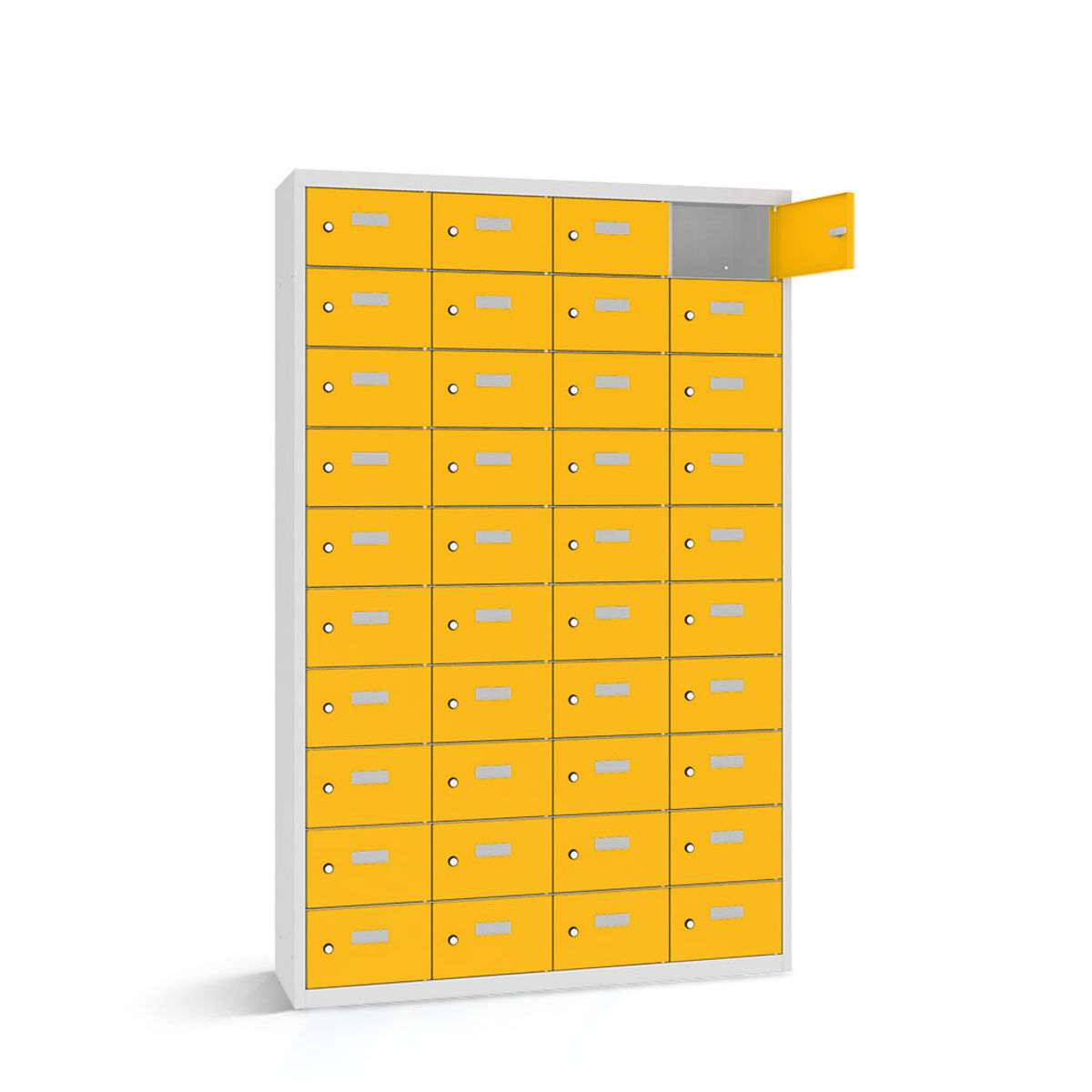 rotstahl Wertfachschrank 40 Fächer mit lichtgrauem Korpus 115x30x180 cm (BxTxH); gelb