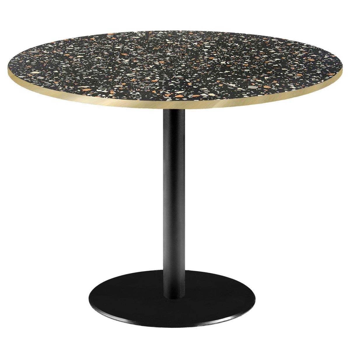 Tavolo Roma XL rotondo - laminato pietra RestooTab; 75x120 cm (HxØ); nero/terazzo/ottone; rotonda