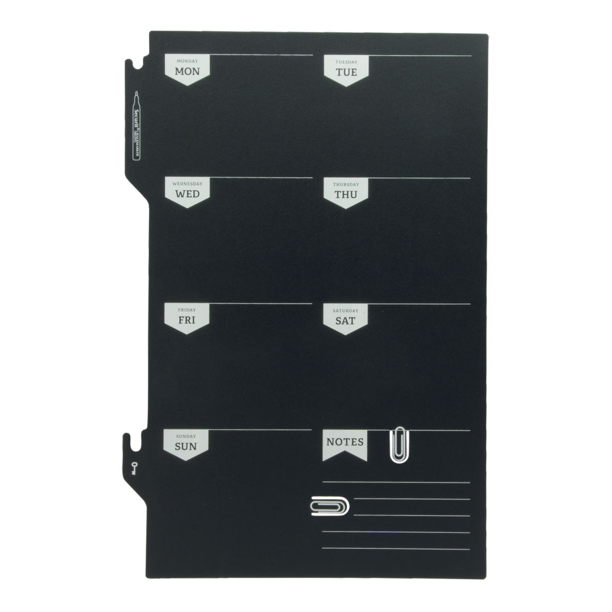 Lavagna da parete - Pianificatore settimanale - Pennarello a gesso e kit velcro per fissaggio a parete inclusi - Fine serie Securit; 30x45.5 cm (LxH); nero