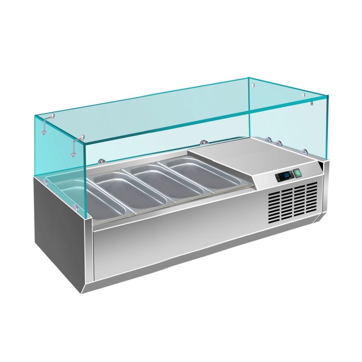 A&S Polarny Pizzakühlaufsatz mit Glasaufsatz 4x 1/3 GN 1200x335x460 mm 40300 ml, 120x46x39.5 cm (BxHxT); edelstahl