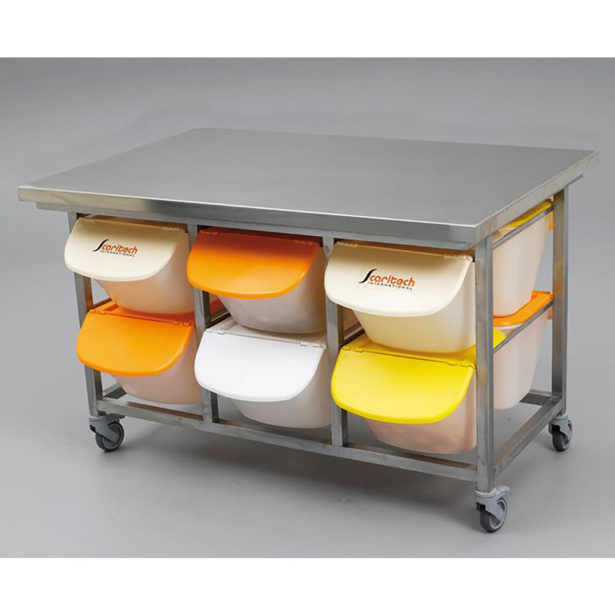 Scaritech Arbeitsstation mit Edelstahlplatte; 140x90x90 cm (BxHxT); grau